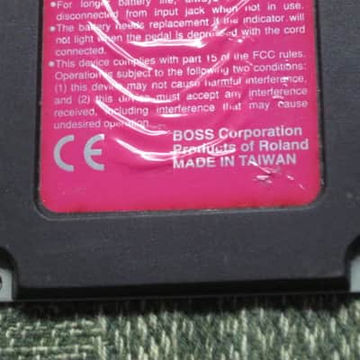 used genuine Boss Pink Label Taiwan Bottom Plate MISSING Serial Number (from 1998) - Pink Bottom Label, silver text / graphic, silver metal bottom plate (was originally from a BF-2 pedal) NO pedal / NO other items / NO screws image 4