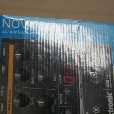 litely handled TC Electronic EMPTY Cardboard Box + original User's Manual & sticker for NDR-1 Nova Drive OD & Distortion (NO: pedal, adapter) late 2000s-early 2010s (part of 2 outer sides of BOX were spray painted white to cover water stains) image 6
