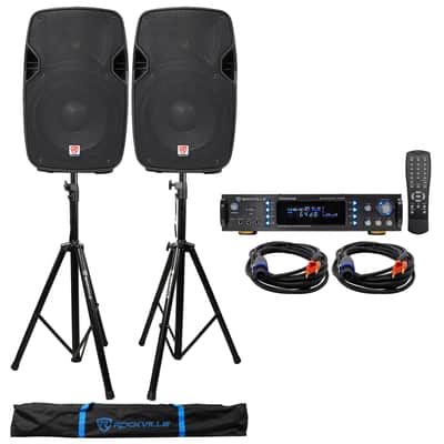 (2) Rockville SPGN104 10" 1600w DJ PA Speakers+Bluetooth Amplifier+Stands+Cables image 1