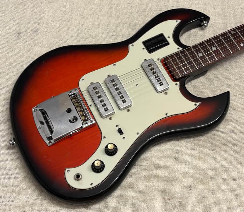1960’s Lyle 26.5” Scale Baritone Electric Guitar Redburst MIJ Japan Conrad Burns Style RARE Model image 1