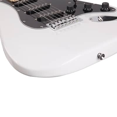 Ukscs ST Stylish Electric Guitar with Black Pickguard White image 10