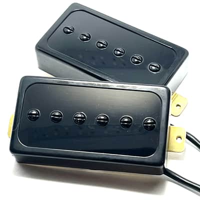 Dragonfire H90s Humbucker Sized/Cased P90 Pickup Set, Bridge + Neck, Black Ring w/ Black Inlay image 3