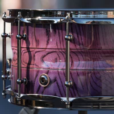 HHG Drums 14x7 Contoured White Ash Stave Snare Drum, Purple Burst High Gloss Lacquer image 3