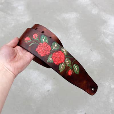 burnyblack custom guitar bass strap leather - rose brown image 3