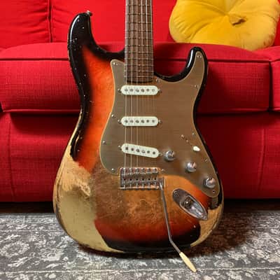 Made to Order - FRANCHIN Mercury guitar Relic Aged Nitro Lacquer OVER METALLIC LEAF (Sunburst/ Black/ White/ Blue/ Green/ Yellow/ Red/ Pink/ Burgundy/ Purple/ Gold/ Silver/ Copper, etc.) Stratocaster-Strat-S-Style Made in Italy image 5