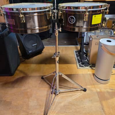 Latin Percussion LP257-KP Karl Perazzo Signature 14/15" Bronze Timbales with Gold Tone Hardware 2010s - Antiqued Bronze image 6
