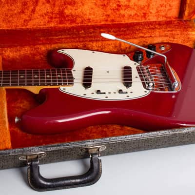 Fender  Mustang Solid Body Electric Guitar (1966), ser. #128090, original grey hard shell case. image 19