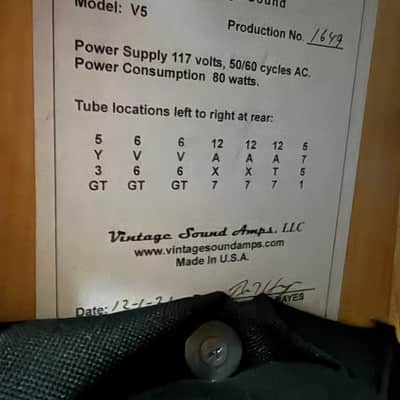 Vintage Sound Vintage 5 Boutique Amp w/Custom Push Pull Bright Switch image 7