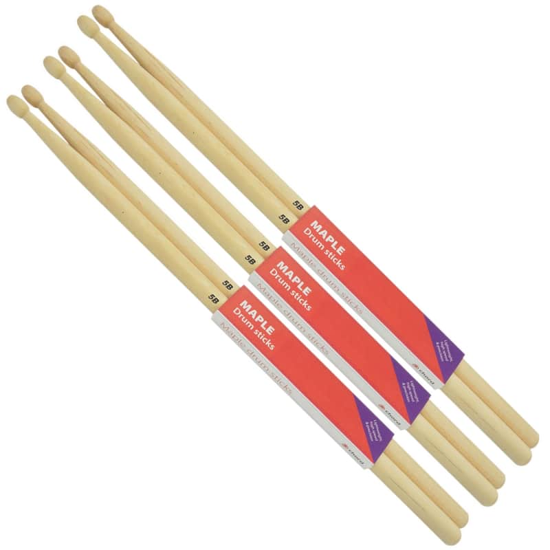 Chord Maple Drumsticks 5B WOOD TIP 3 Pair Bundle image 1