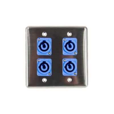4 OSP Q-4-4PCA Stainless Steel Quad Wall Plate with 4 Powercon A Blue Connectors image 2