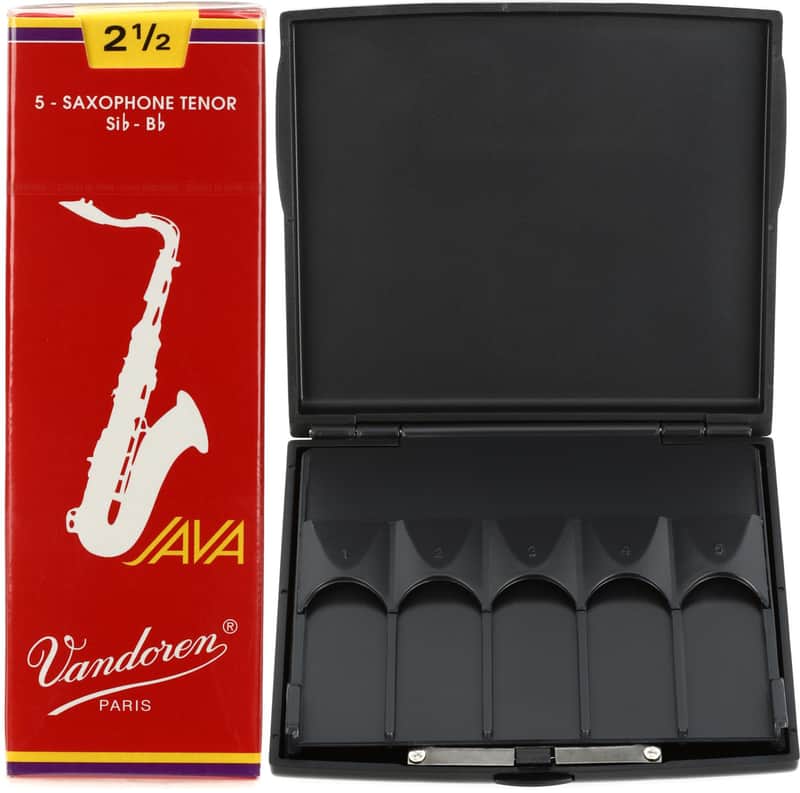 Vandoren SR2725R - JAVA Red Tenor Saxophone Reeds - 2.5 (5-pack)  Bundle with Protec A251 Alto or Tenor Saxophone Reed Case - 10 Reeds image 1