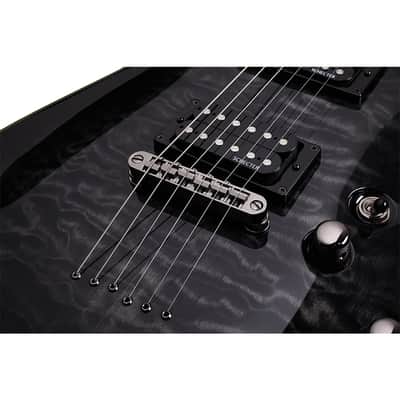 Schecter Omen Extreme-6 Electric Guitar (See-Thru Black) Bundle with Ultimate Support Pro Guitar Stand, Guitar Strap and Classic Guitar Pick (10-Pack) image 4