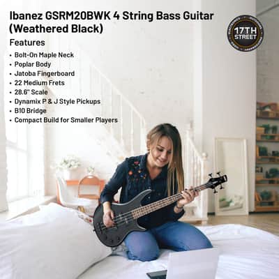 Ibanez GSRM20 4-String Bass Weathered Black Guitar, Right Handed+Strap+Picks Kit image 4
