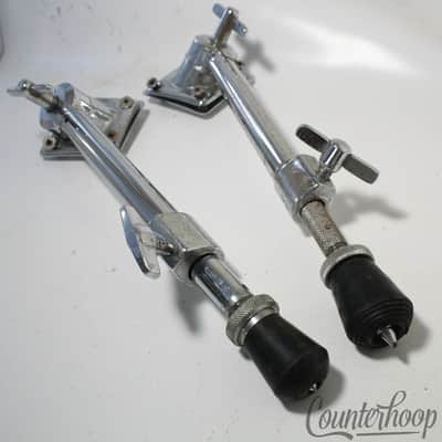 Pearl 2x Bass Drum 70s Spurs+Mounts Heavy Duty Telescoping Legs Chrome Rubber Ft image 2