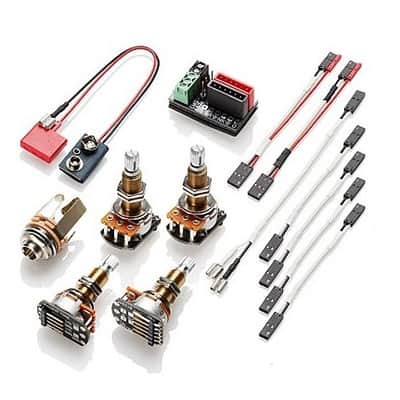 EMG Solderless Conversion Wiring Kit For 1 - 2 Active Pickups 4 LONG SHAFT Pots, Buss, Jack & Wires image 1
