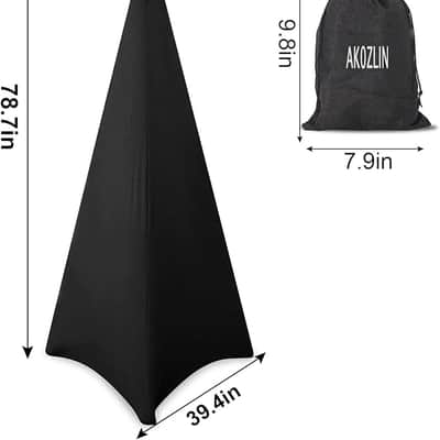 Speaker Stand Cover with 360 Degree Tripod Stand Skirt Skrim Stretchable Lycra Fabric Covers with Free Storage Bag TWO PACK BLACK image 2