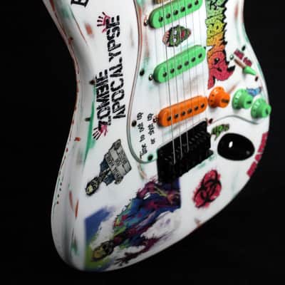 Custom Painted and Upgraded Fender Squier Strat - Aged and Worn With Graphics and Matching Headstock image 3