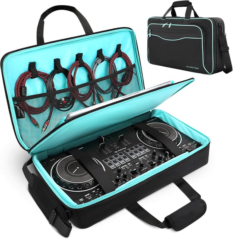 DJ Bag for DDJ-FLX4/DDJ 200/DDJ 400/DDJ REV1, Padded DJ Controller Crossbody Bag with 4 Pockets for 17.3 Inch Laptop, Cables, DJ Mixer Case with Adjustable Shoulder Strap for DJ Equipment image 1