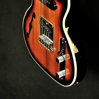 BootLegger Guitar Single Barrel Brown Red Black Burst Custom Case & Flask P90 & Single Coil image 8