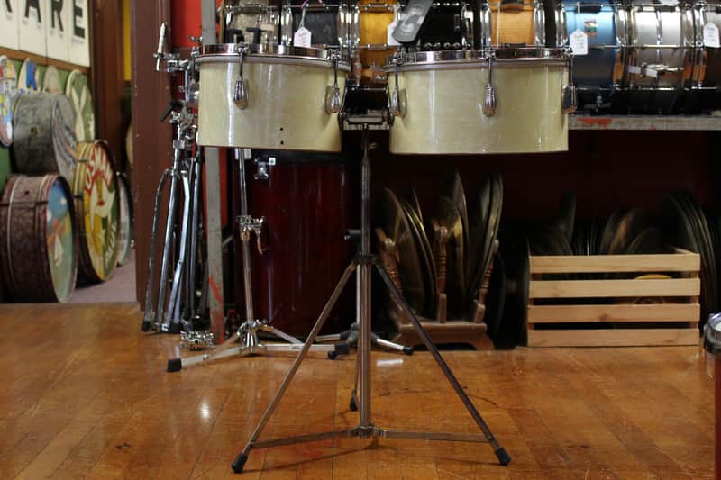 1970's Slingerland 10" and 12" Timbale Set in White Marine Pearl image 1