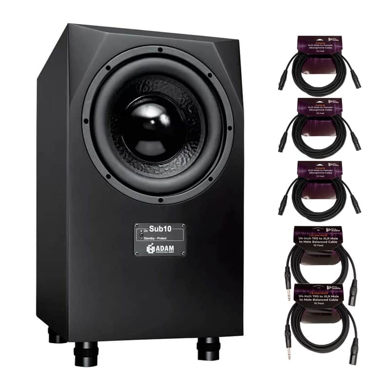 Adam Audio Sub10 10-Inch Mk2 Powered Studio Subwoofer with Cable Bundle image 1