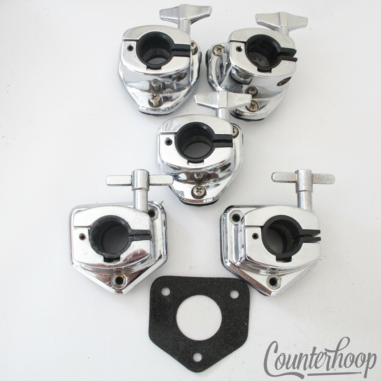 Pearl 5x Tom Drum Mounts Arm Tube Post Receiver Vintage 80s-90s Chrome 2" Set* — main photograph