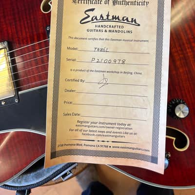 Eastman T486L 2021 Thinline Archtop Left-Handed - Classic image 5