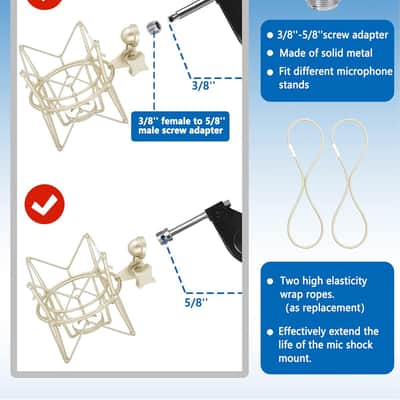 At2020 Shock Mount Universal Microphone Holder Spider Recording Mic Shockmount Stand Compatible With Many Condenser Mics Like Rode Nt1-A Nt2-A Procaster Mxl 990 770 U87 (Champagne) image 3