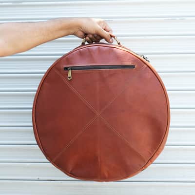 Leather Snare Drum Bag 14 x 5.5" Inch Padded Case with Shoulder Strap and Front Pocket - Brown image 8