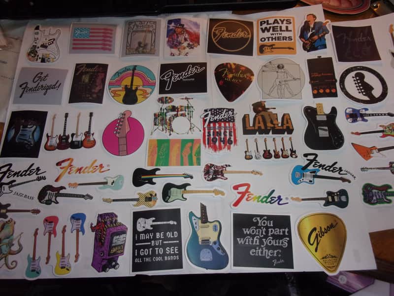 OOP Huge Lot of 52 mini Guitar Decals / Stickers Case Candy Strat Tele Jaguar P Jazz Bass scrap book image 1