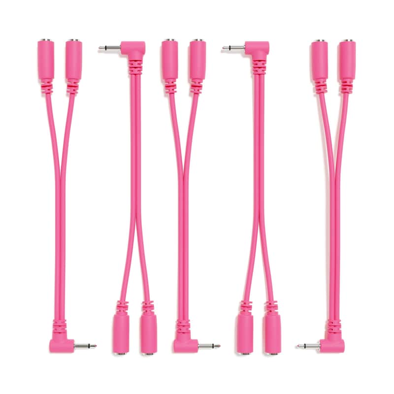 ExcelValley [Pink] 5-Pack - Right Angle Mono Splitter Y Patch Cables - TS 3.5mm 1/8" Eurorack Synth Synthesizer image 1
