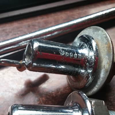 VINTAGE Japan MIJ RARE MATCHING Pearl Hoshino Stewart / Raven / Stencil PAIR Bass Drum DISAPPEARING Spur MOUNTS WITH LEGS 60's 70's image 3