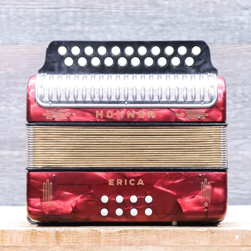 Hohner Erica 2-Row 8-Bass 21-Treble Button A-D Red Diatonic Accordion - Germany image 1