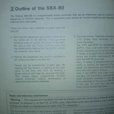 Owner's Manual for Roland SBX-80 Sync Box MIDI SMPTE 1984 image 4