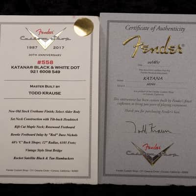 Pre-Owned 2017 Fender Custom Shop Masterbuilt Todd Krause Katana Black & White Dot with OHSC image 20