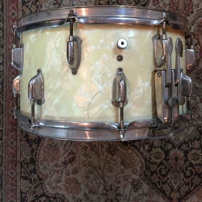 WFL Keystone Badge 8x14 Dixieland Twin Rare Offset Lugs 1930s White Marine Pearl image 4