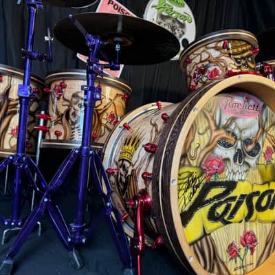 Rikki Rockett's Poison, Rockett Drum Works, Steam Bent Hickory "The Rose" Drum Kit, 22",16", 14", 12", 10",  Plus Woofer, Swarovski Crystals, Signed! STUNNING image 1