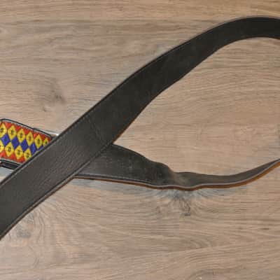 Vintage Ace Style Woven Strap- Metal Slide- Blue/Yellow Diamond Pattern image 5
