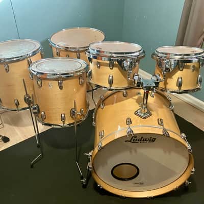 Ludwig USA Classic Vintage 1980's 6 PC Drum Set Kit 18 inch Floor Tom Natural Gloss image 2