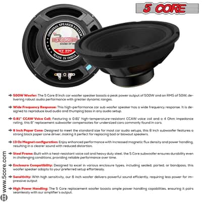 5Core 8 Inch Subwoofer Speaker 500W Peak 4 Ohm Replacement Car Bass Sub Woofer-2 PCS image 13