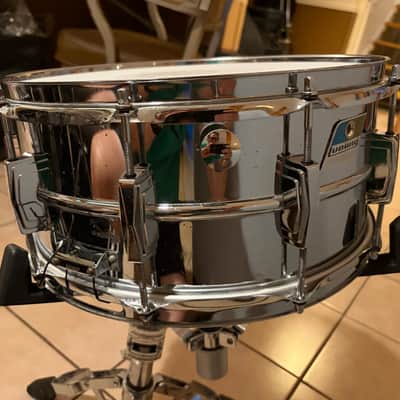 Ludwig No. 402 Supraphonic 6.5x14" 10-Lug Aluminum Snare Drum with Pointed Blue/Olive Badge 1969 - 1979 - Chrome-Plated image 5
