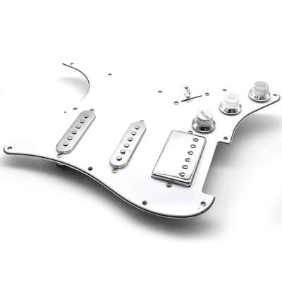 White HSS Strat Style Guitar Loaded Prewired Pickguard with Chrome Hardware image 1
