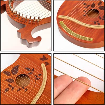 Lyre Harp Mahogany with Tuning Wrench and 16 Pcs Metal Spare String Set Manual Picks Black Gig Bag for Instrument Kids Adult Professional Beginner Music Lovers Gift image 3