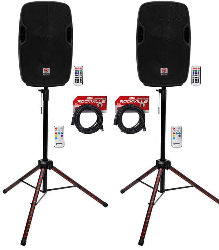 (2) Rockville BPA10 10" Powered 400w DJ PA Speakers wBluetooth+LED Stands+Cables image 1
