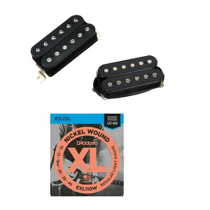 DiMarzio DP260BK Neck and DP261BK Bridge (F-Spaced) PAF Master Humbucker Pickup Set, Black, with Free D'Addario EXL110W Regular Light Strings image 1