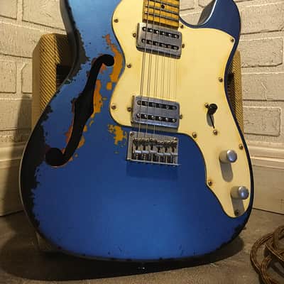 USA Relic Thinline Tele Style Electric Guitar Metallic Blue Nitro by Nate's Relic Guitars image 1
