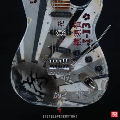 Fender Stratocaster Floyd Rose MXY-7 Ohka Cherry Blossom Kamikaze V3 in White Aged Relic (Rare 1of1) image 13