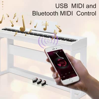 GDP-104 88-Key Full Weighted Digital Home Piano | Bluetooth MIDI, 3-Pedal System, Built-In Speakers, White Finish – Studio & Beginner Ready image 4