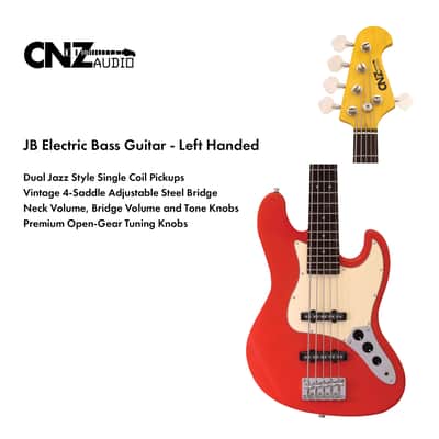 CNZ Audio JB Left Handed Electric Bass Guitar - Fiesta Red Finish image 5