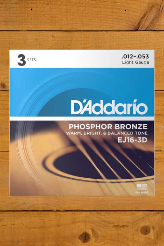 D'Addario EJ16-3D Phosphor Bronze Acoustic Guitar Strings - 12-53 - 3 Sets image 1